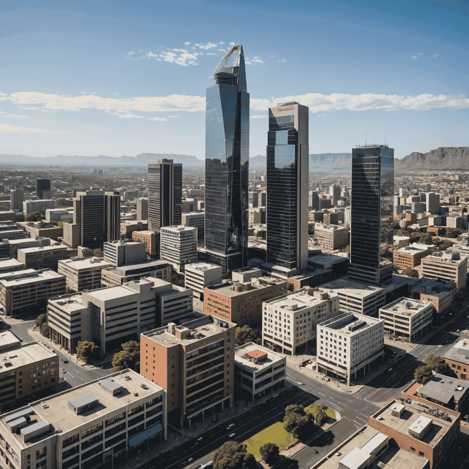 A panoramic view of the South African cityscape, showcasing modern buildings and infrastructure, representing the country's investment potential.