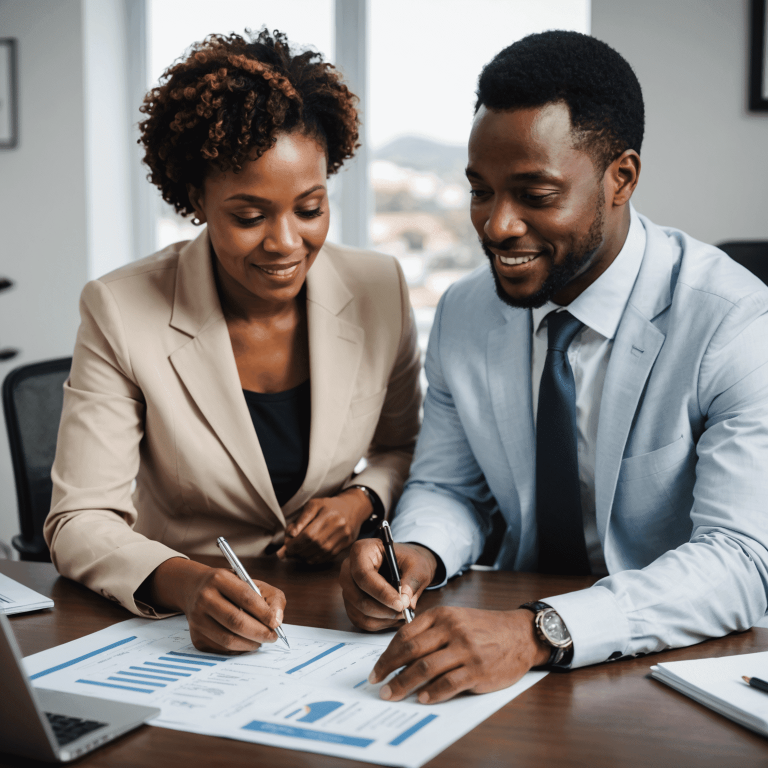 A ZuluZenith consultant presenting a financial plan to a client, showcasing the company's commitment to personalized service