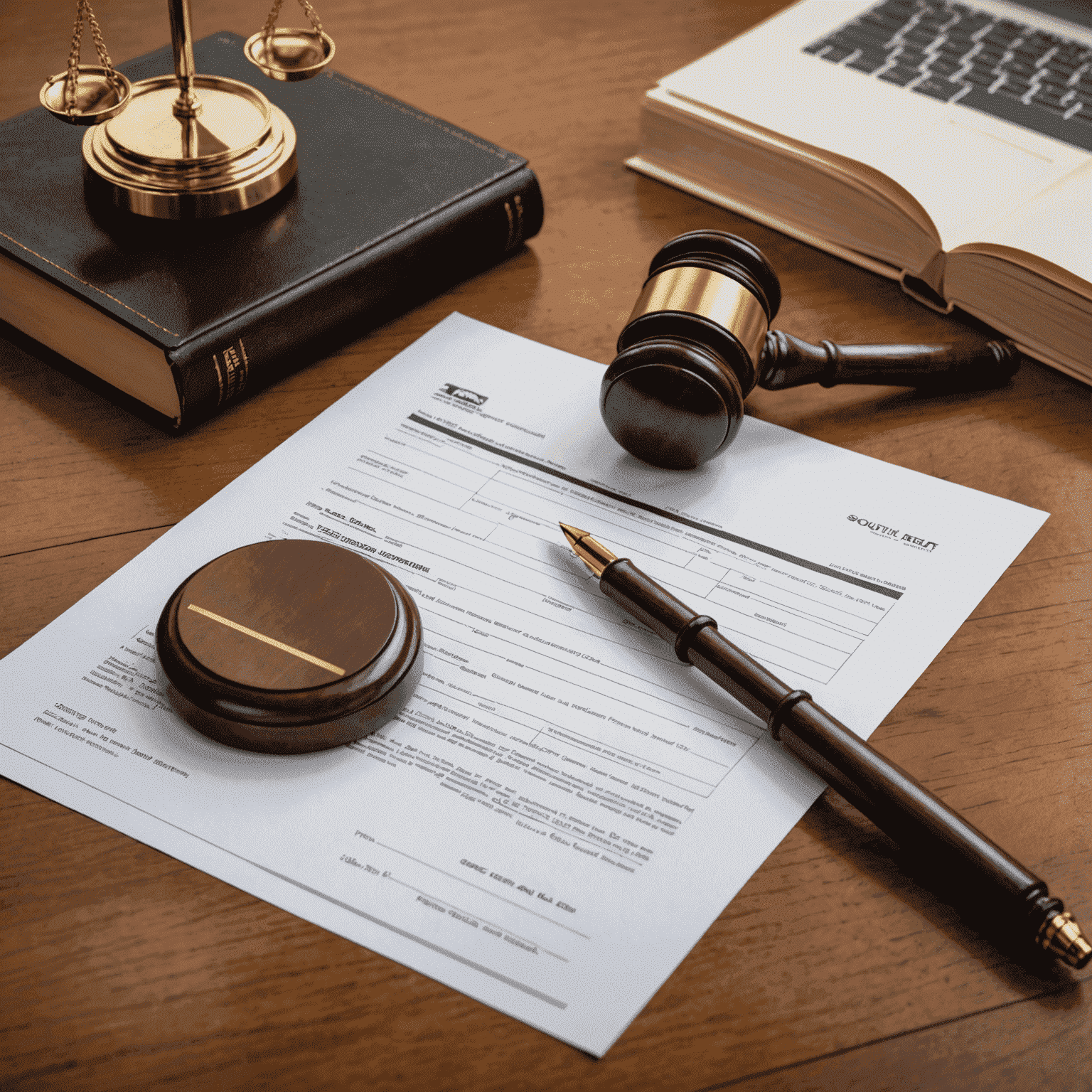 A gavel and legal documents on a desk, symbolizing the importance of understanding South African legal considerations for businesses.